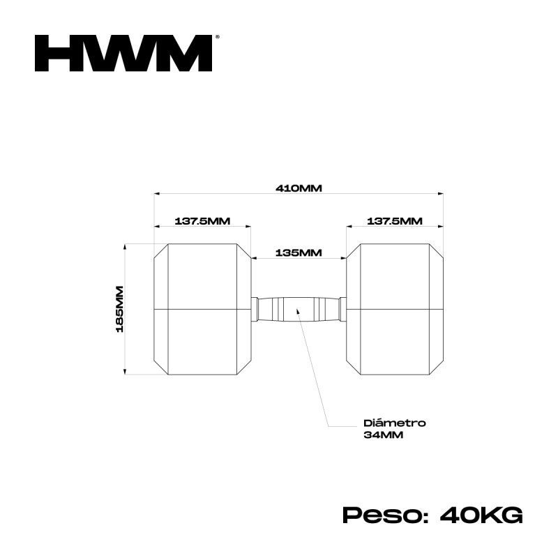 Mancuerna Hexagonal 40kg (Unidad) / HWM® — vista 6
